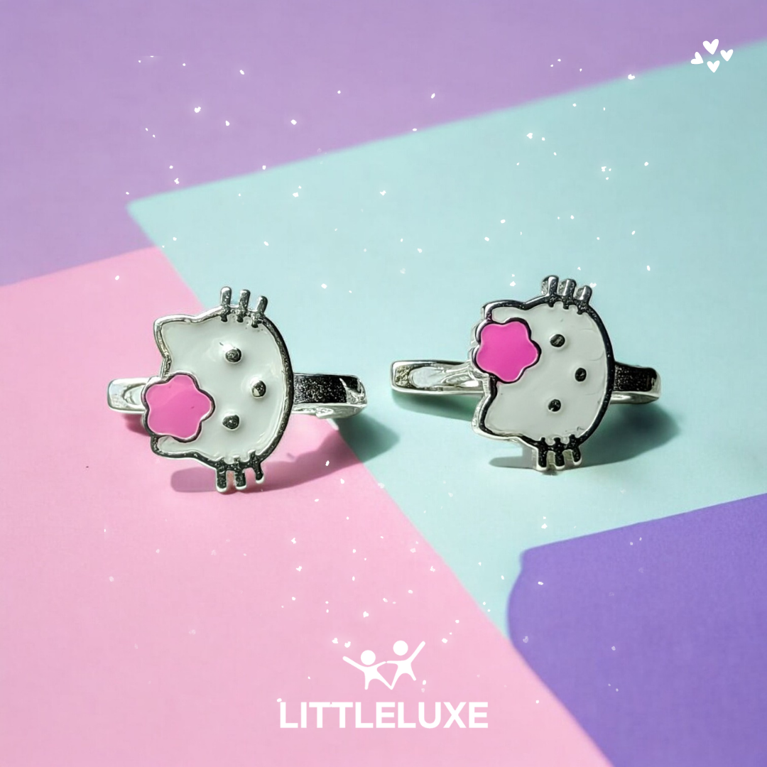 Adorable Pink Bow Kitty Silver Earrings for Little Princesses