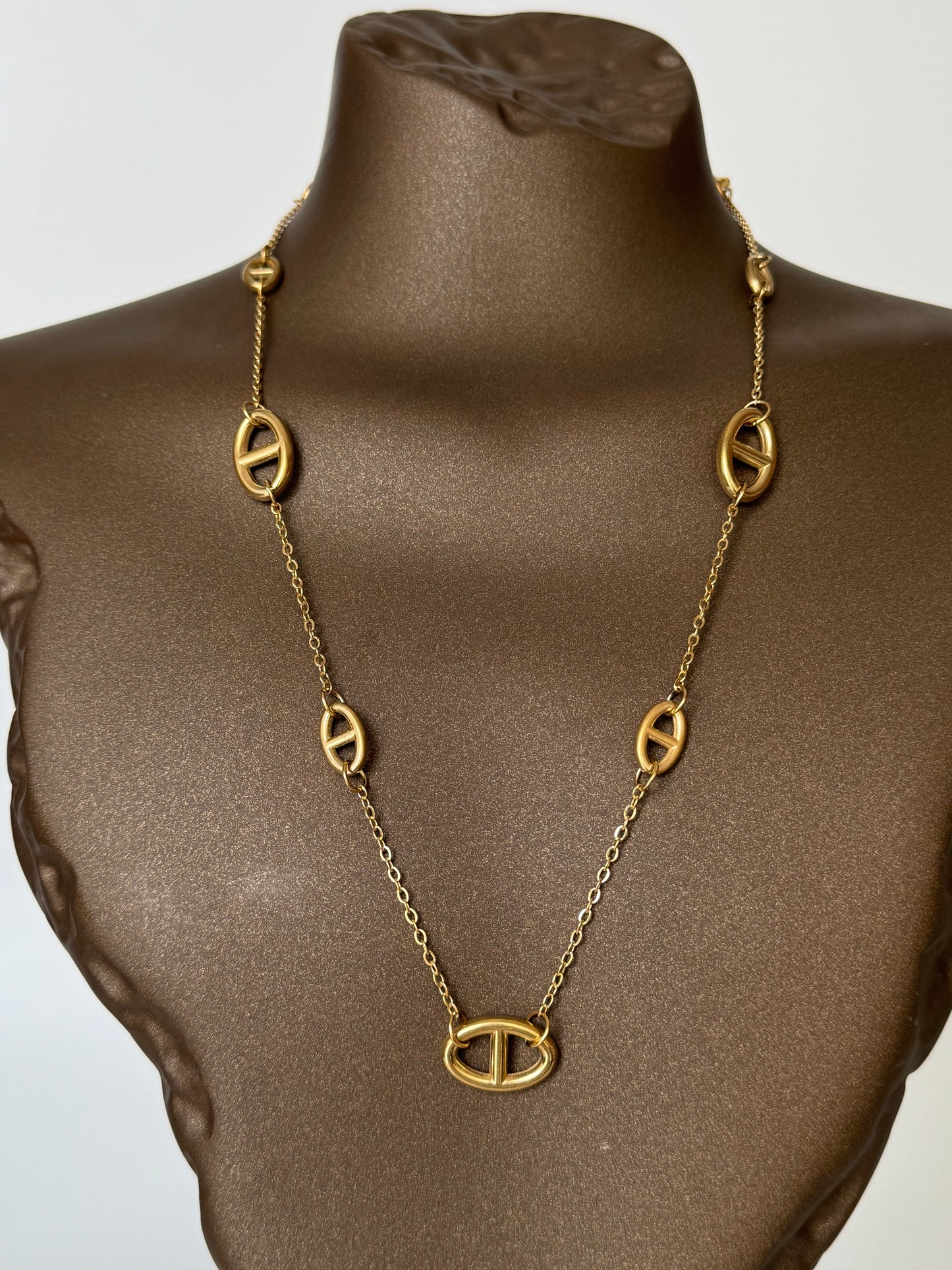 Detailed Brand Model Gold Steel Necklace - Elegant and Durable Jewelry