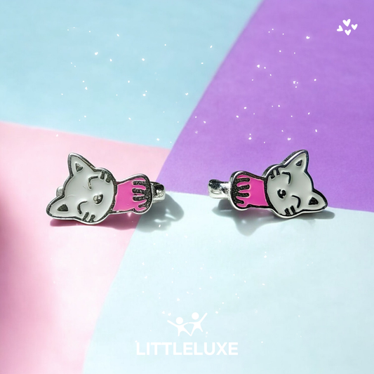 Adorable Cat-Shaped Silver Earrings for Kids