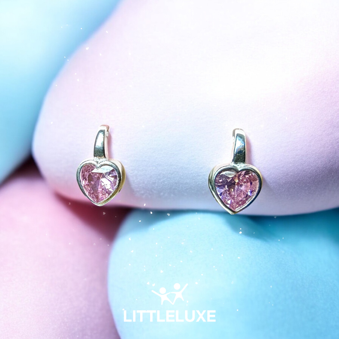 Heart-Shaped Silver Earrings for Kids with Sparkling Zircon Stones