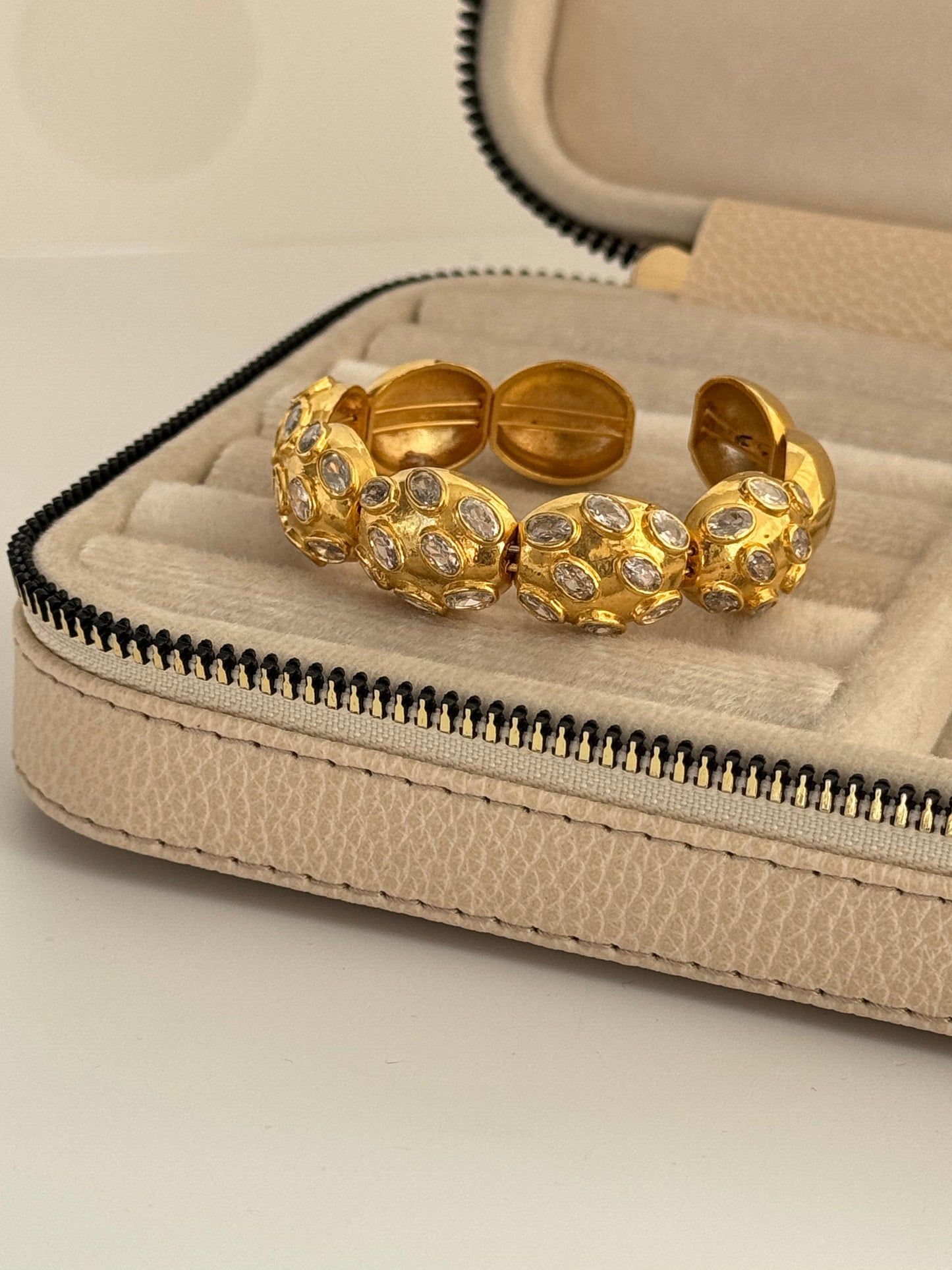 Adjustable Gold-Plated Bracelet with Sparkling Zircon Stones - Ahuza Collection