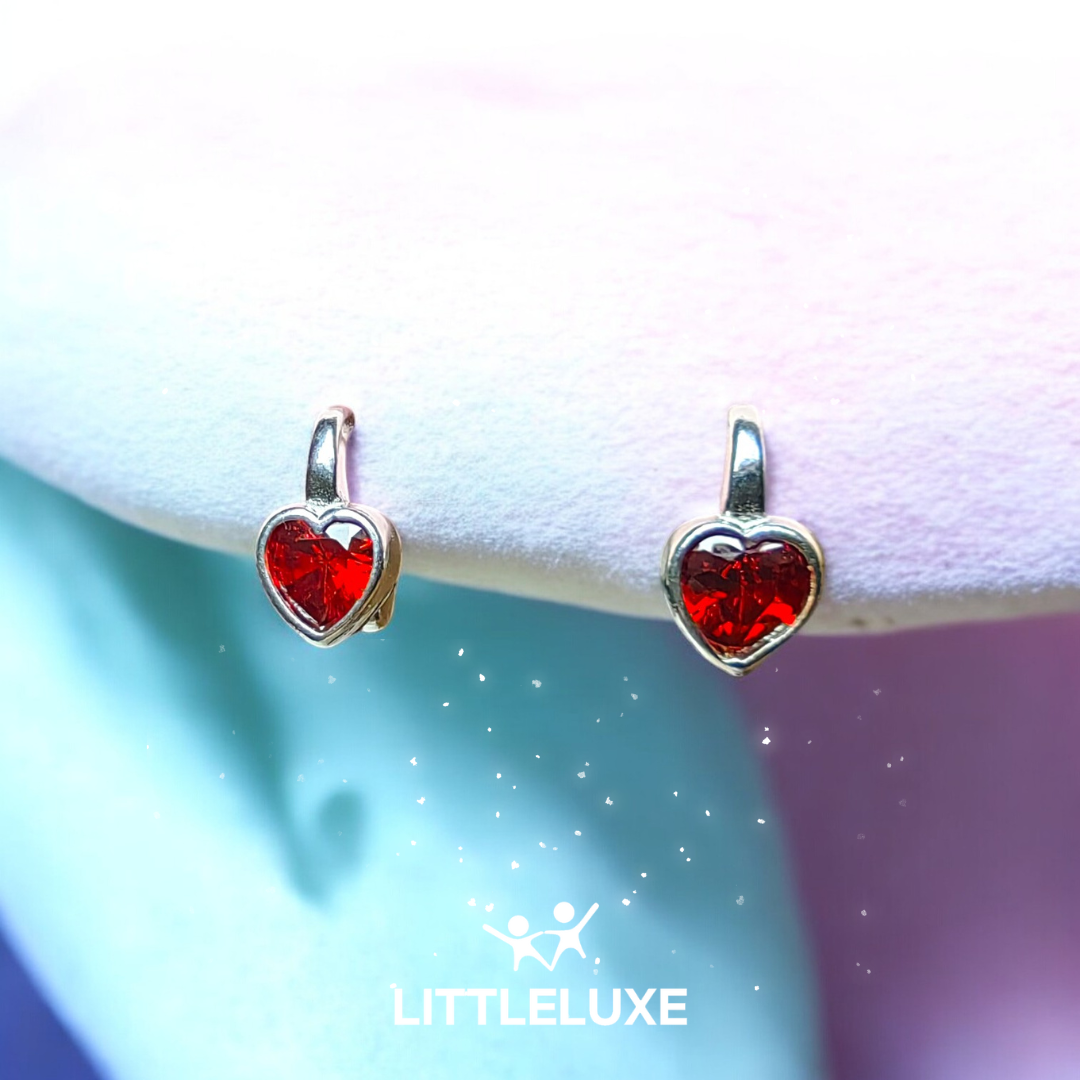 Heart-Shaped Silver Earrings for Kids with Sparkling Zircon Stones