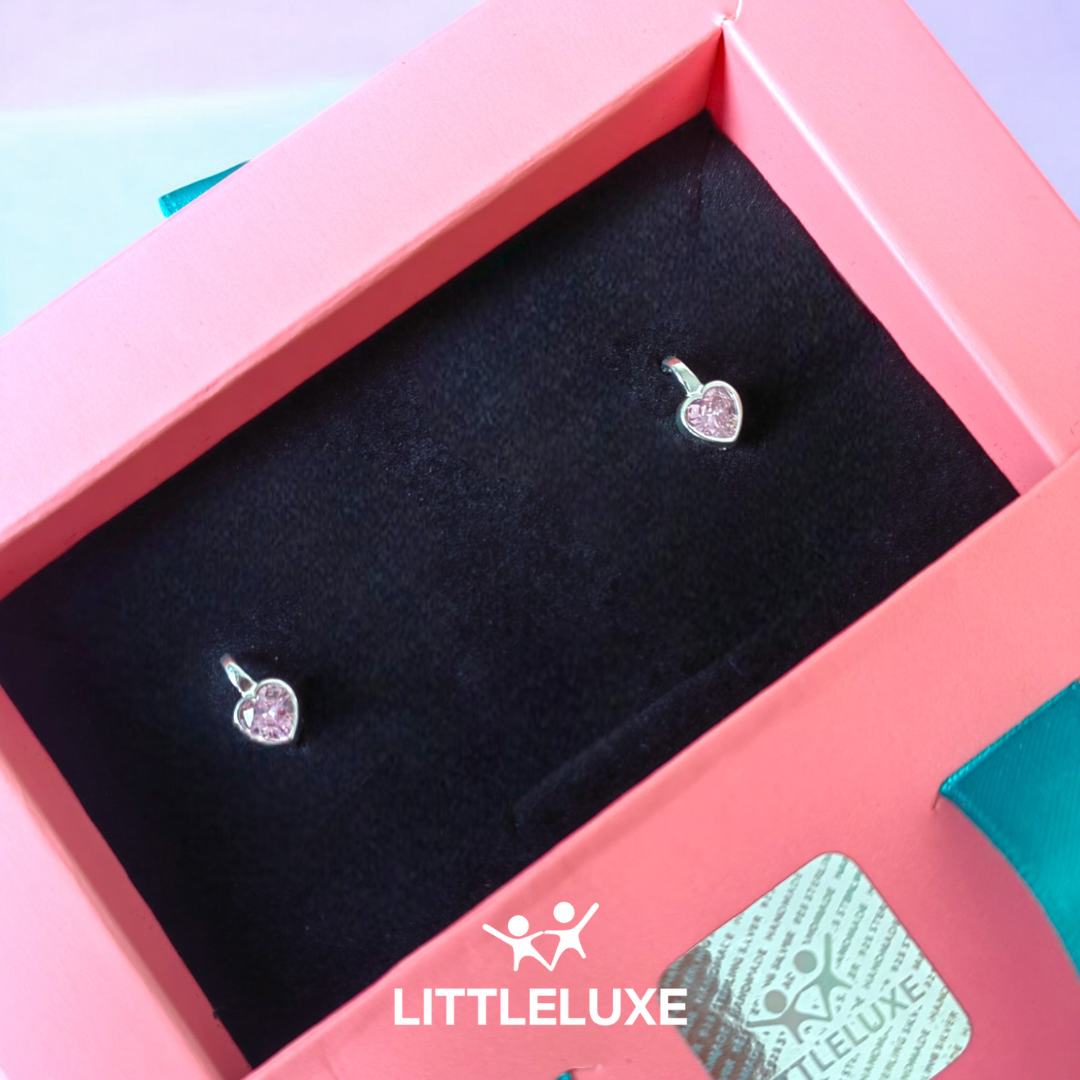 Heart-Shaped Silver Earrings for Kids with Sparkling Zircon Stones