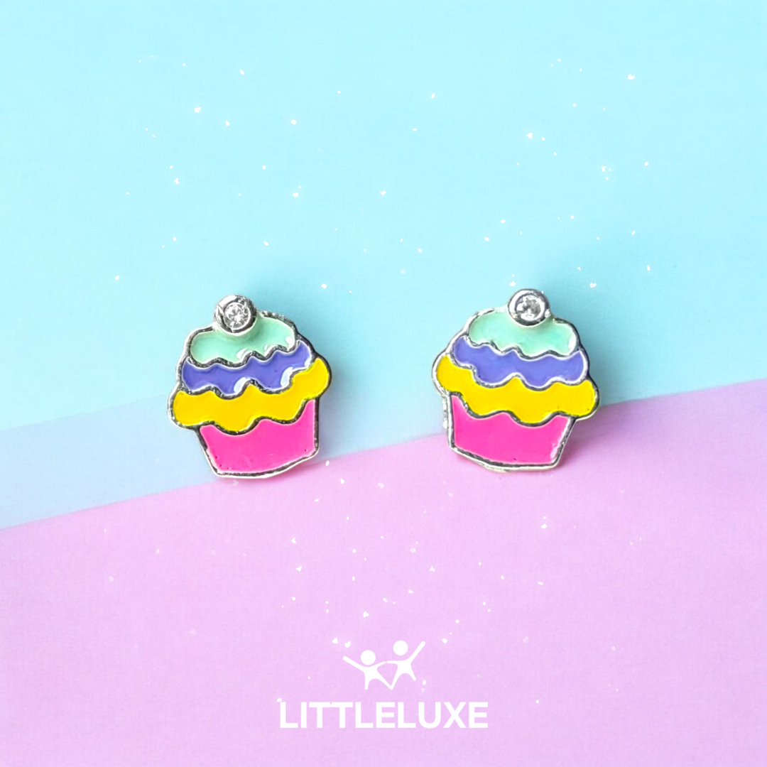 My Little Cupcake Silver Earrings for Girls