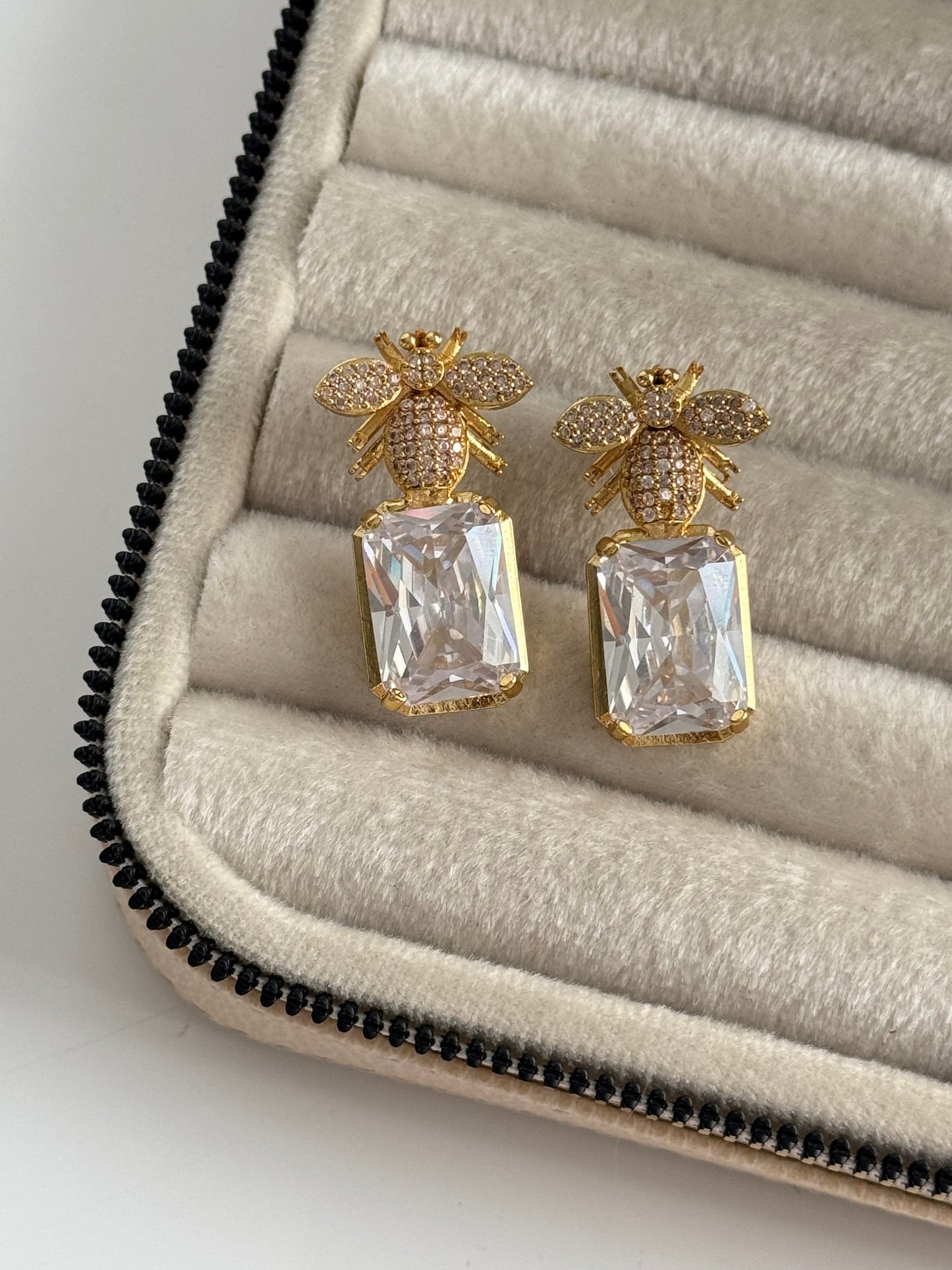 Elegant Gold-Plated Earrings with Detailed White Stone Accents