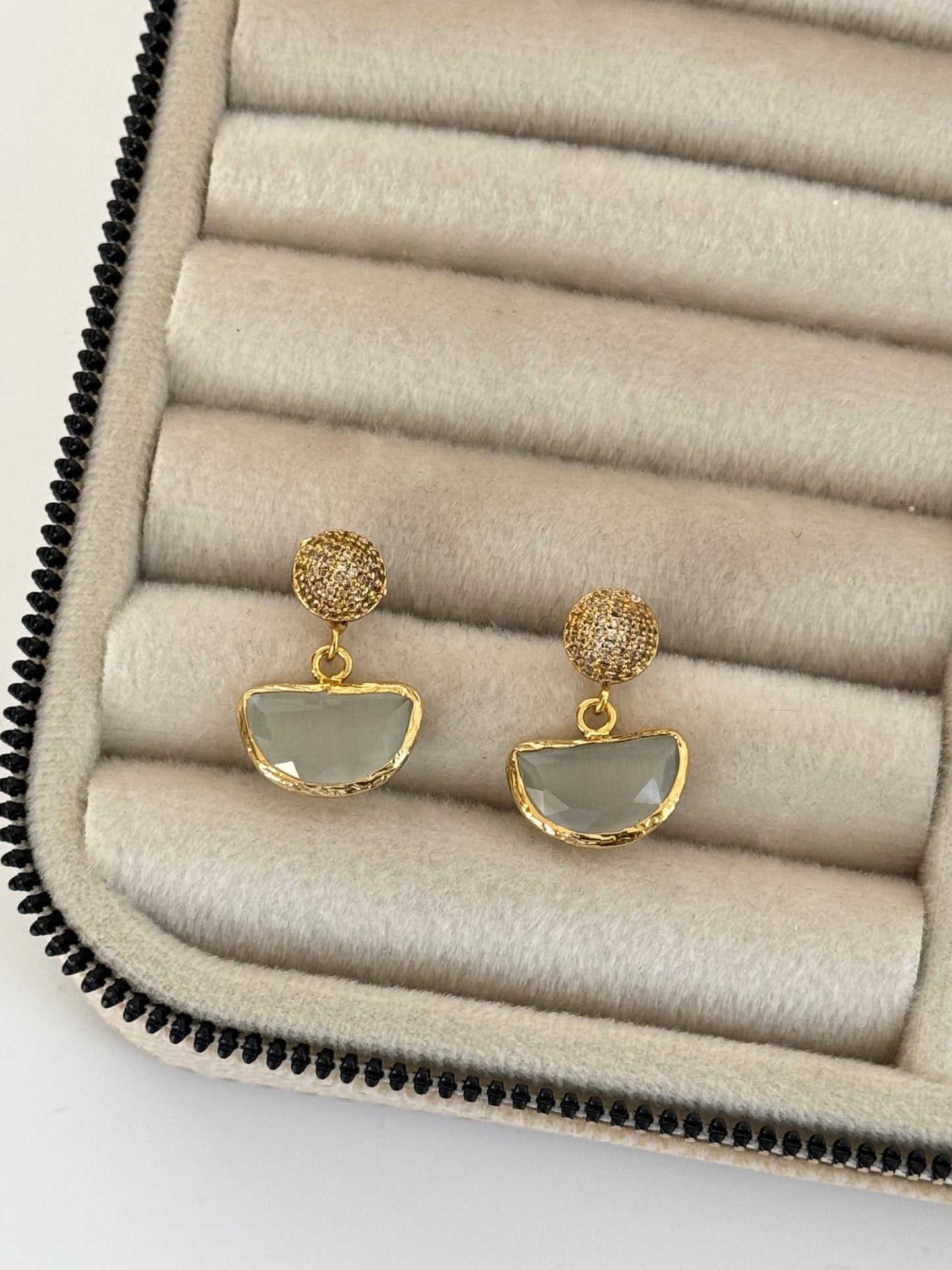 Stunning Gold-Plated Earrings with Natural Stone and Zircon Details