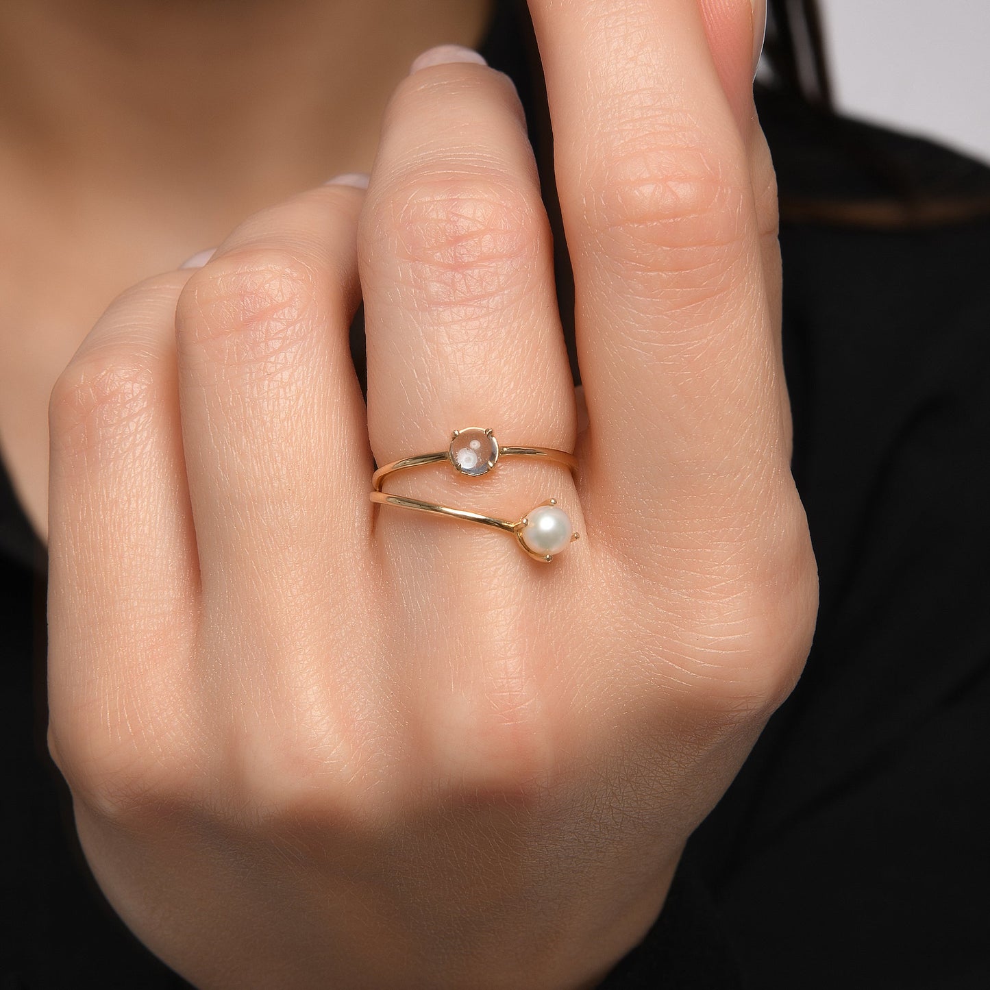 Stunning Gold Ring with Pearl and Tourmaline Gemstones