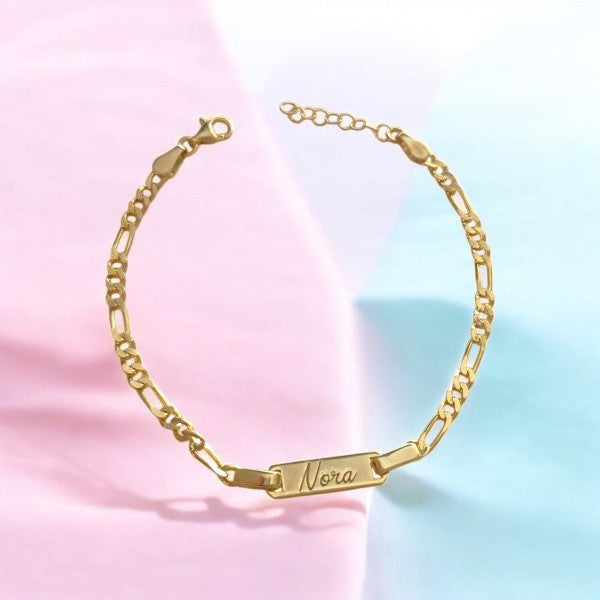 Personalized Silver Bracelet for Girls - Engraved Gold-Plated Name Bracelet for Kids - Custom Baby Name ID Bracelet