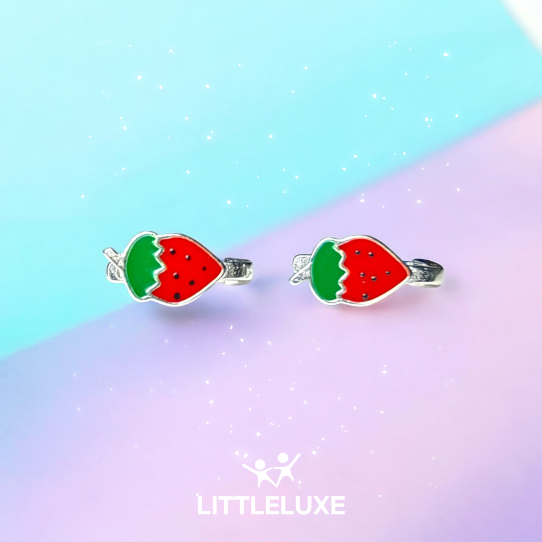 Charming Strawberry Silver Earrings for Sweet Girls