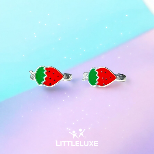 Charming Strawberry Silver Earrings for Sweet Girls