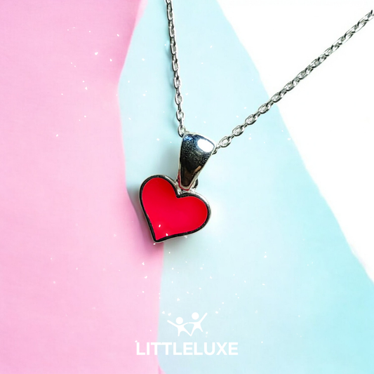 Heart-Shaped Silver Necklace for Kids