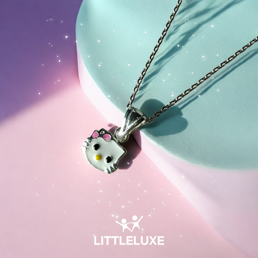 Adorable Silver Kitty Necklace for Kids