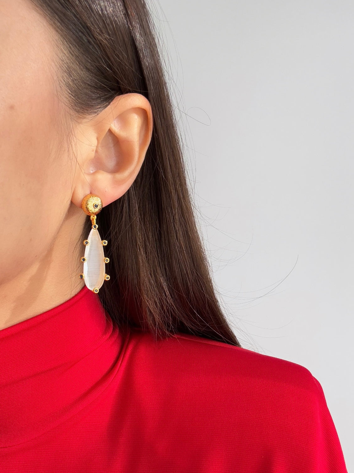 AYDEM White Glass Beaded Gold-Plated Earrings - Stunning Style!