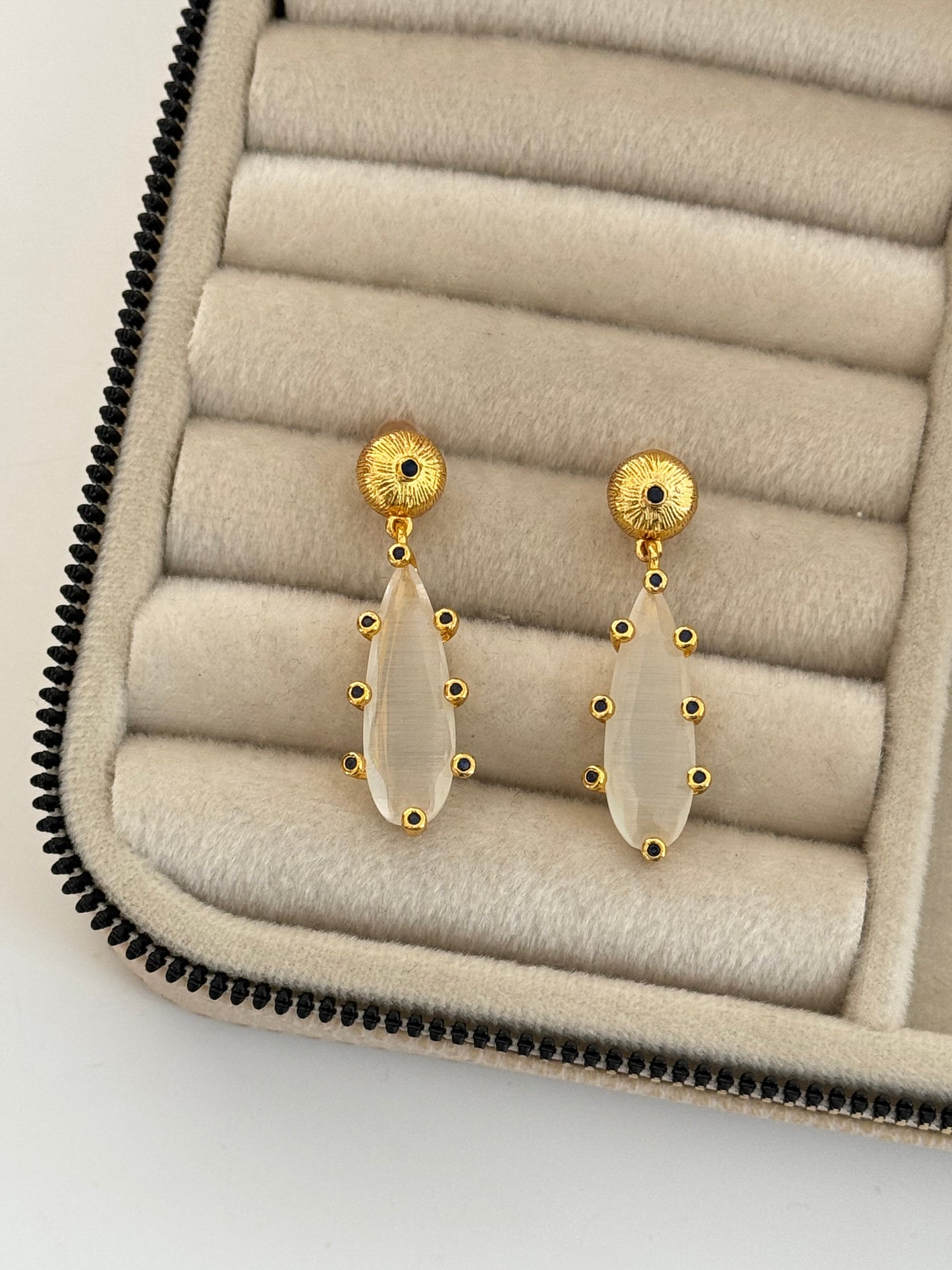 AYDEM White Glass Beaded Gold-Plated Earrings - Stunning Style!