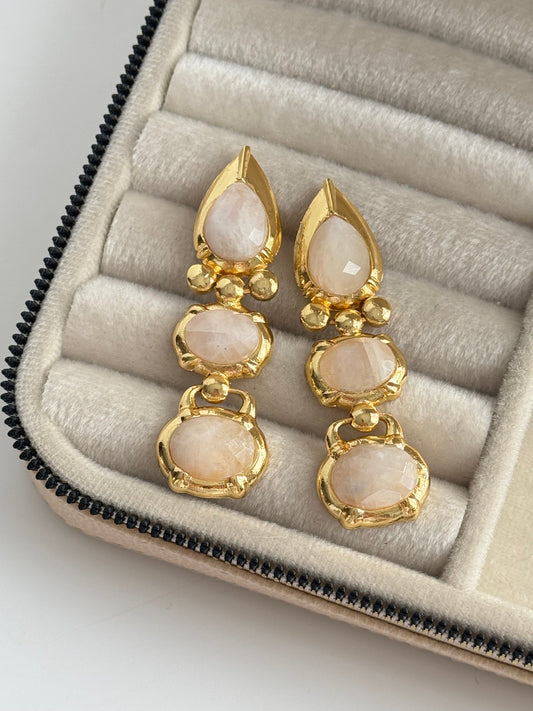 Elegant White Natural Stone Gold-Plated Earrings