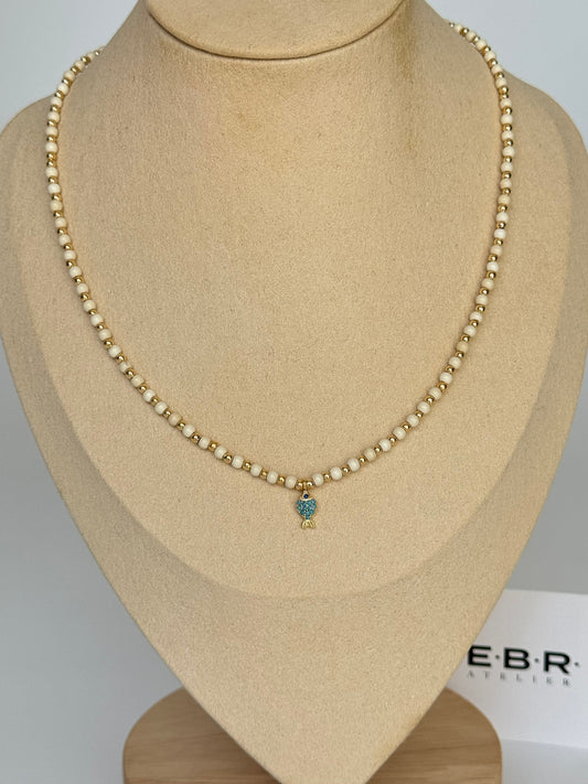 Stunning Gold-Plated Necklace with Fish Charm and Elegant Beaded Design