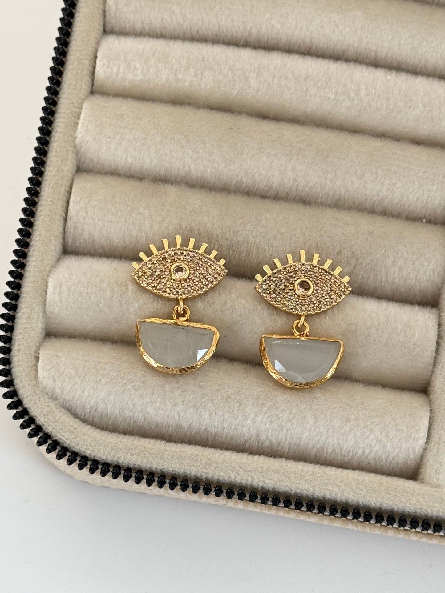 Stunning Gold-Plated Earrings with Intricate Natural Stone Details