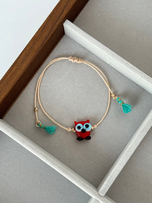 Handcrafted Owl Glass Bead Bracelet - Unique and Stylish Jewelry