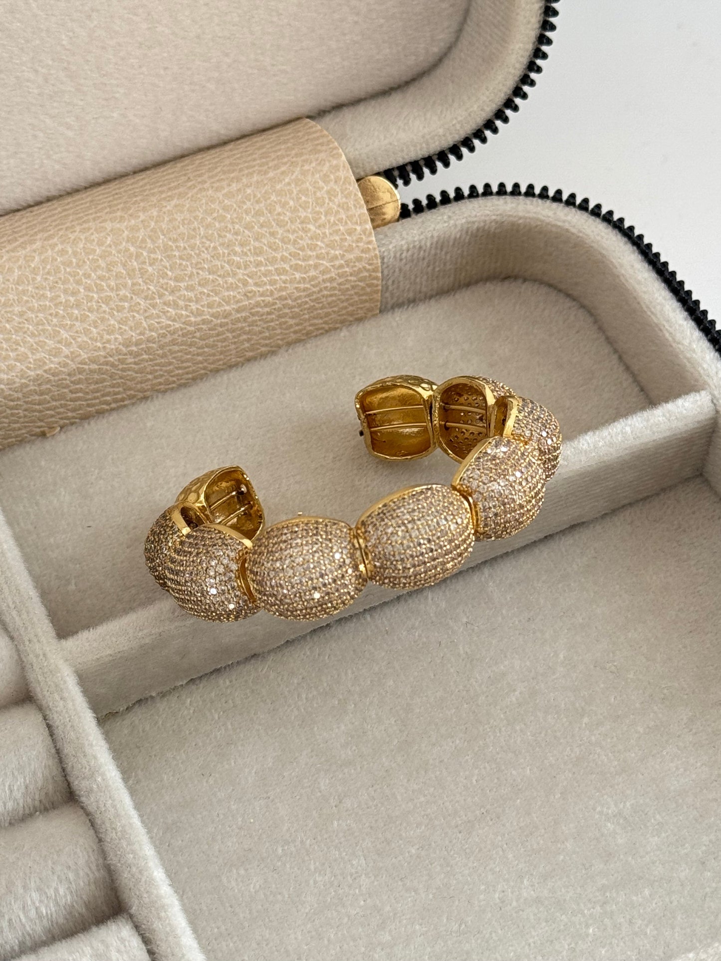 Adjustable Gold Plated Cuff Bracelet with Sparkling Stones