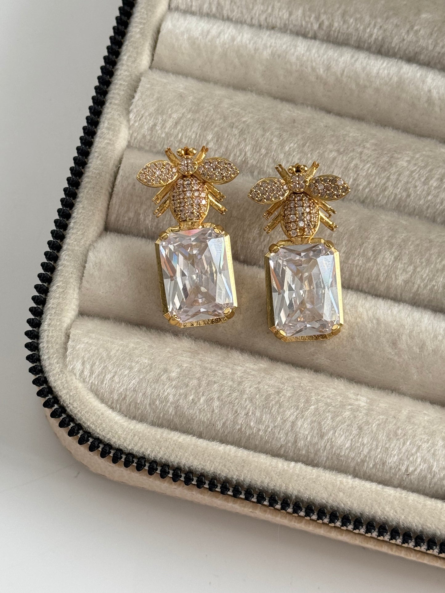 Elegant Gold-Plated Earrings with Detailed White Stone Accents