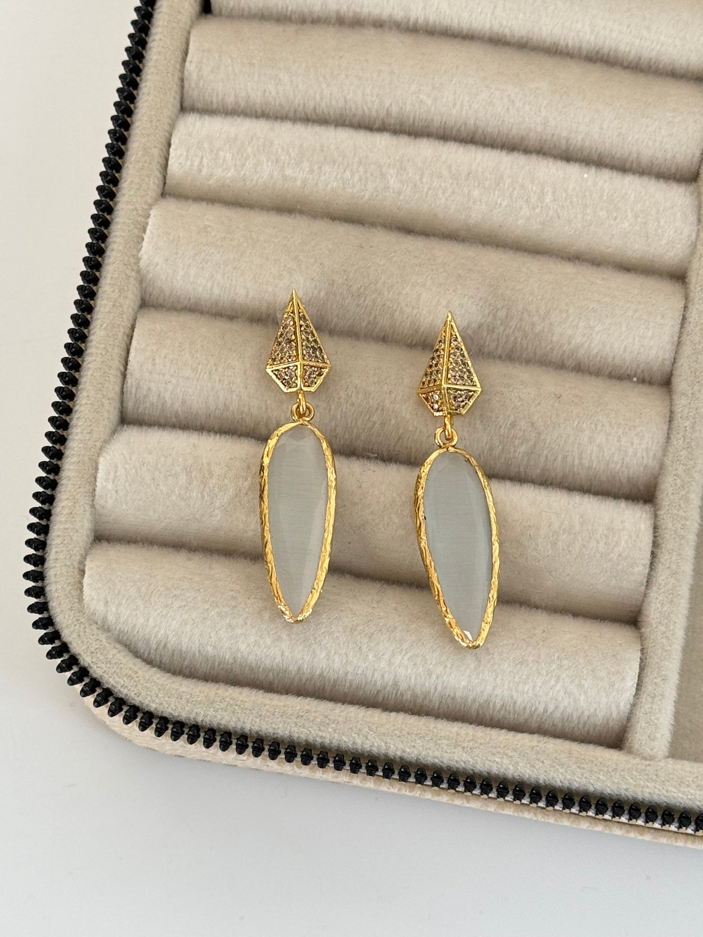 Natural Stone Accent Gold-Plated Zirconia Earrings