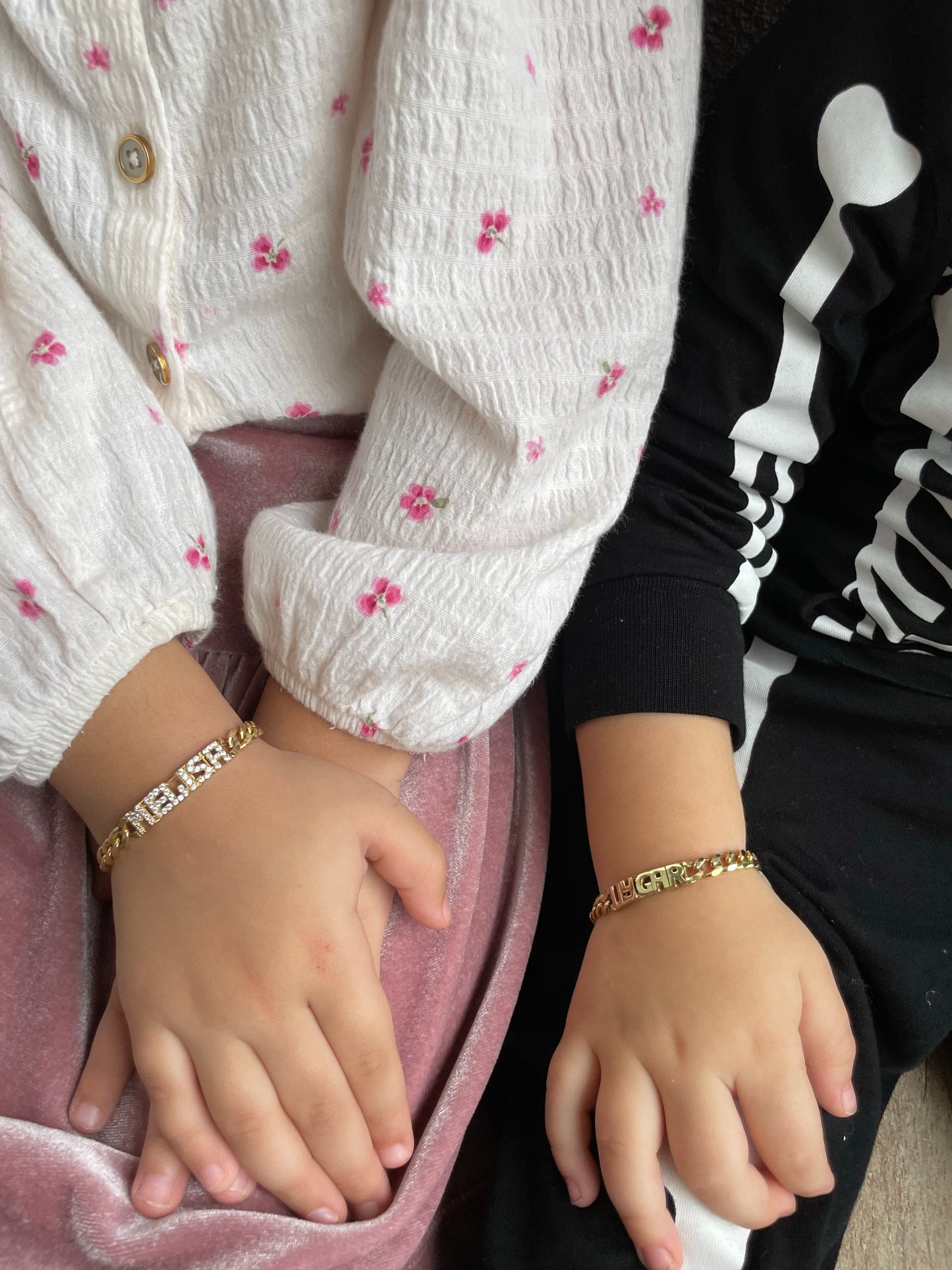 Personalized Silver Bracelet with Zircon Stones for Girls | Gold-Plated Baby Name ID Bracelet