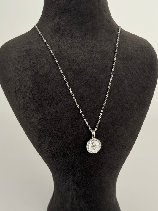 Elegant Silver Steel Necklace with Beautiful Rose Detail