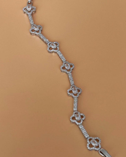 Imported Silver Bracelet with Flower Detail and Zircon Stones