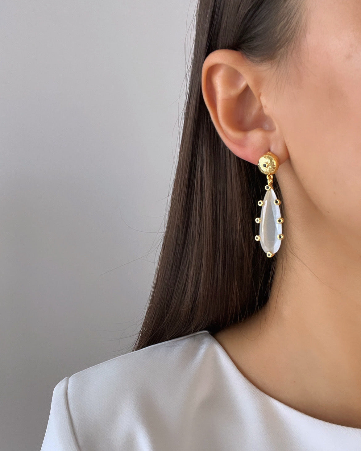 AYDEM White Glass Beaded Gold-Plated Earrings - Stunning Style!