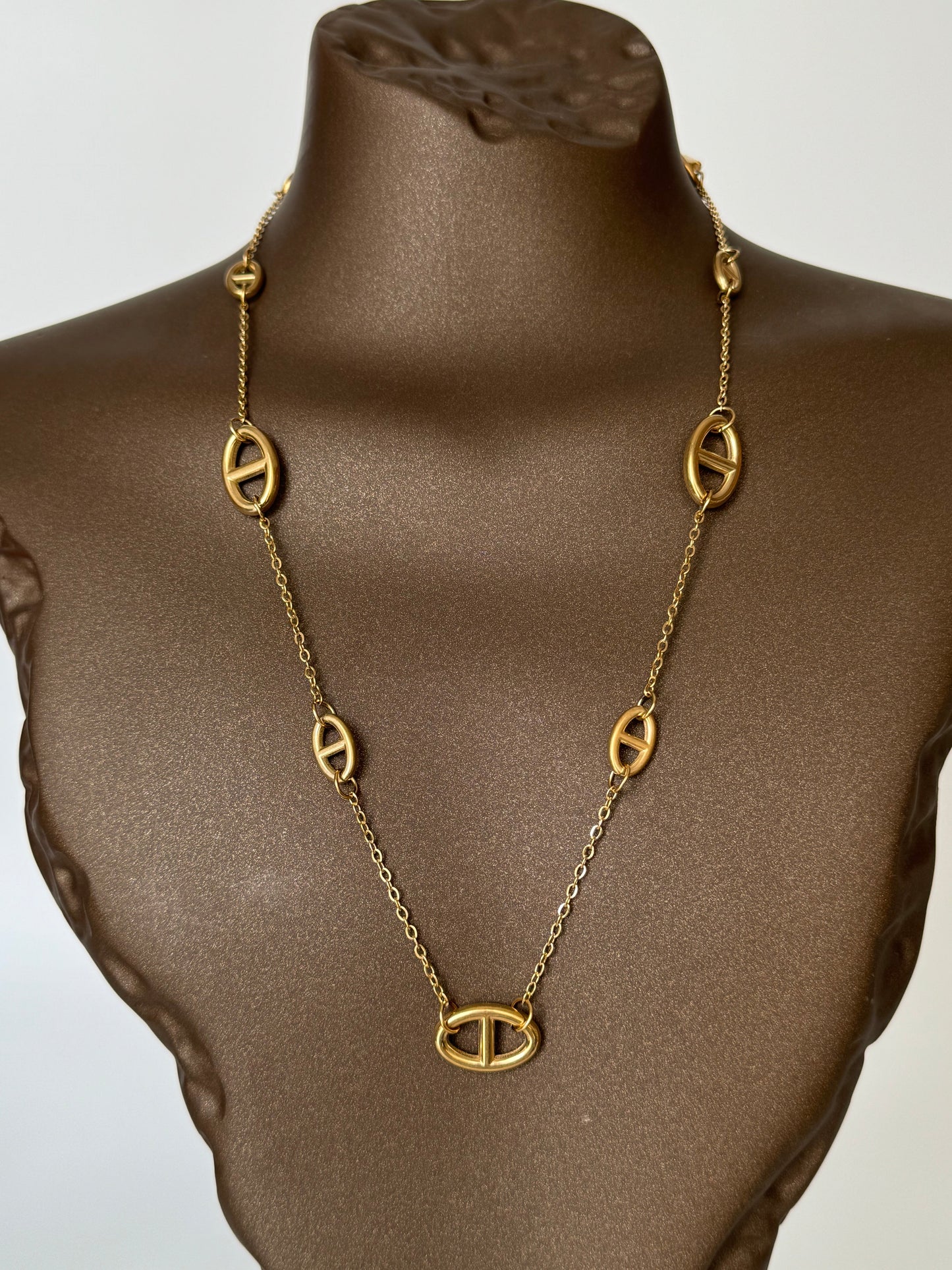 Detailed Brand Model Gold Steel Necklace - Elegant and Durable Jewelry