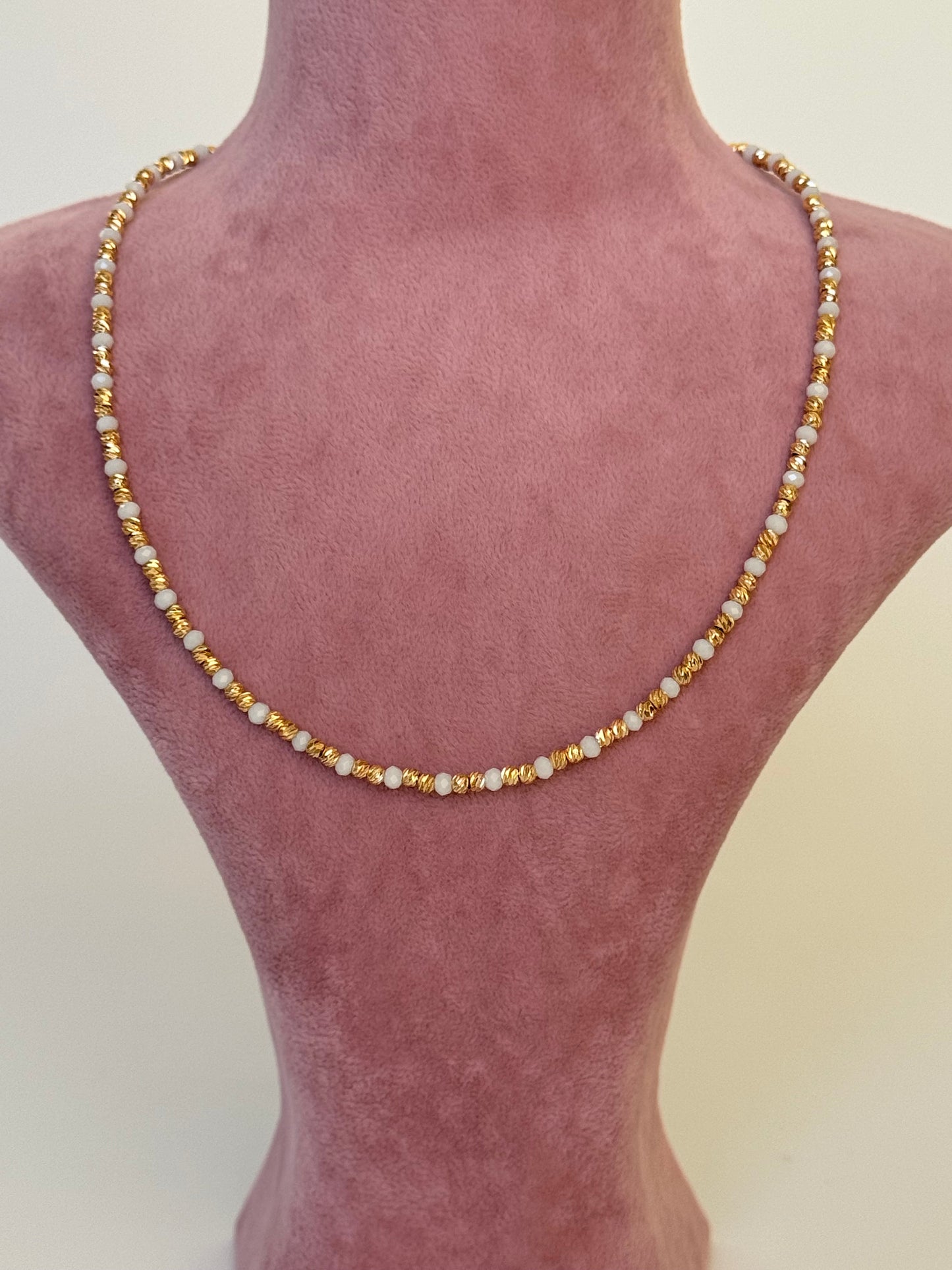 Elegant Gold-Plated Necklace with White Bead Accents