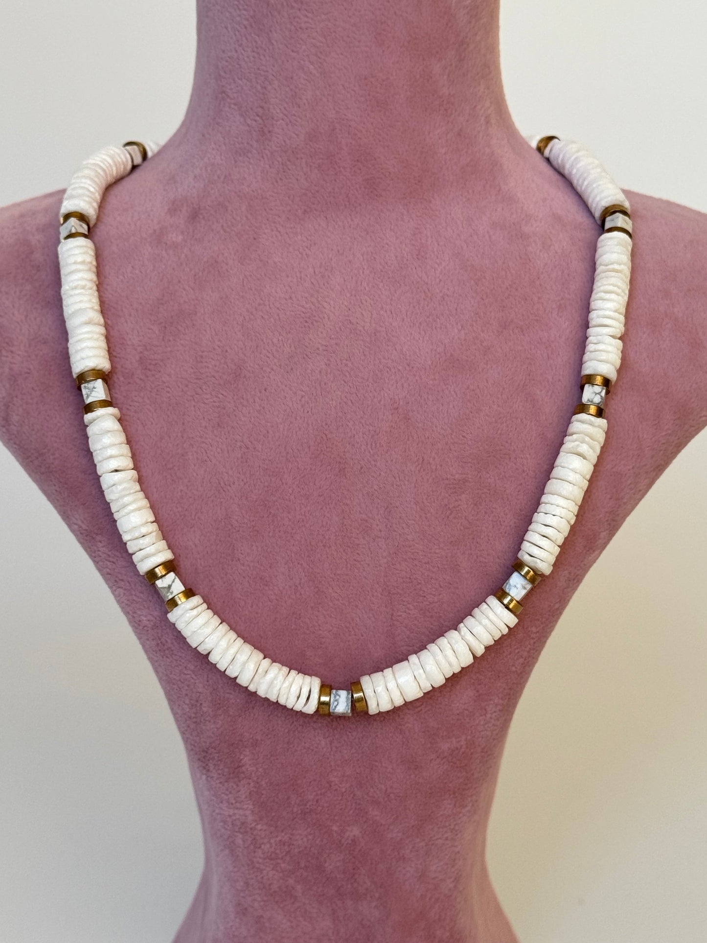 Natural Stone and Real Mother of Pearl Gold-Plated Detailed Necklace