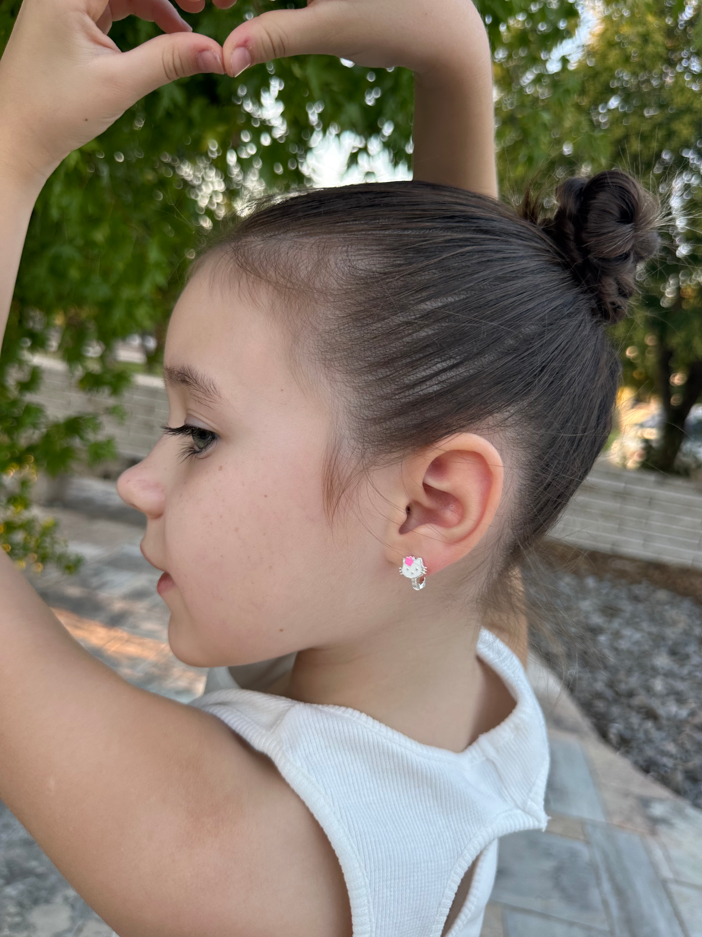 Adorable Pink Bow Kitty Silver Earrings for Little Princesses