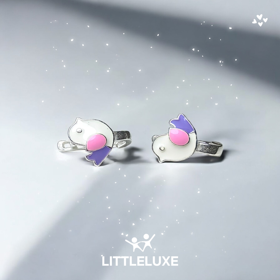 Adorable Silver Earrings for Kids - My Little Bird Design