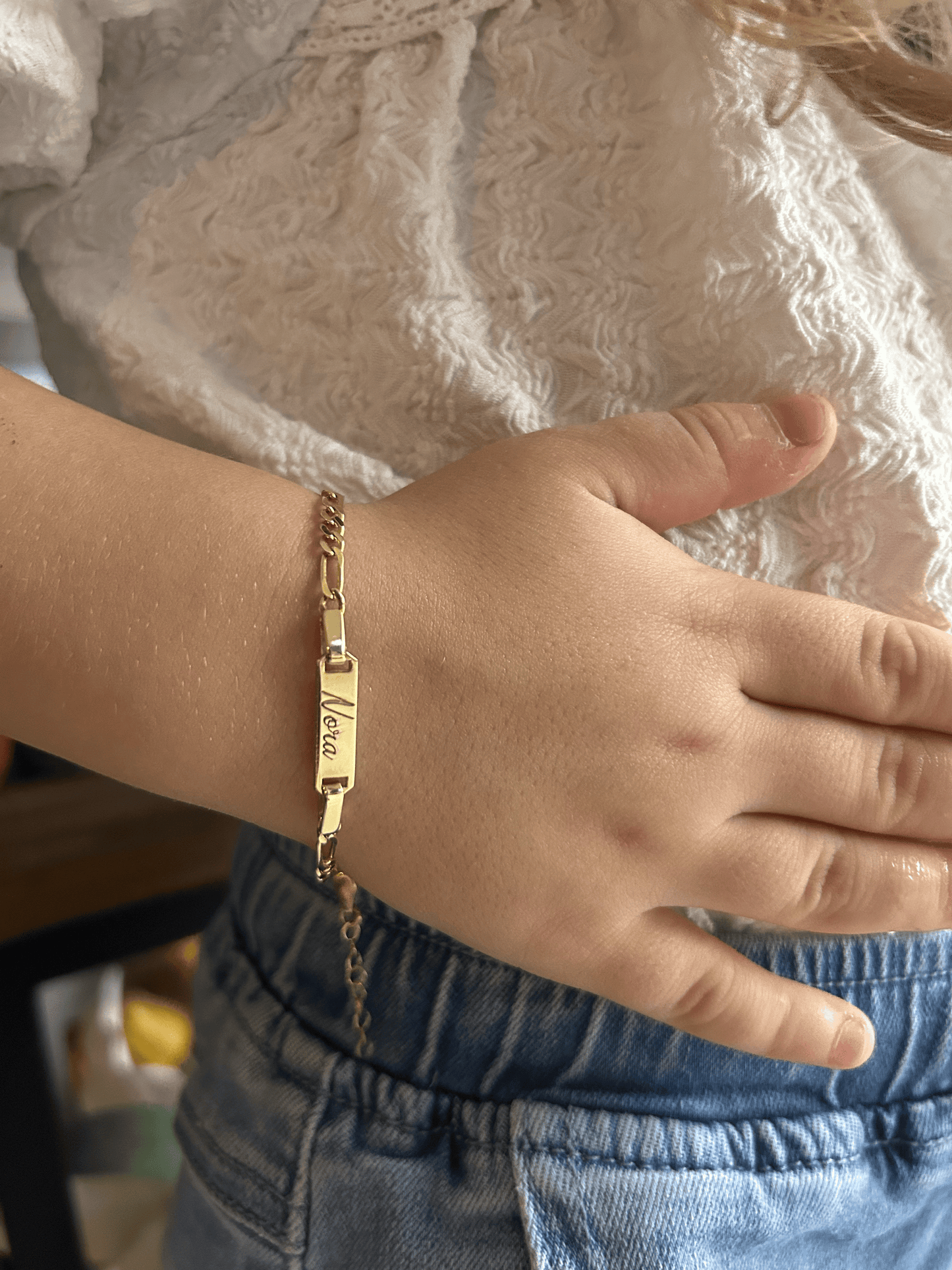 Personalized Silver Bracelet for Girls - Engraved Gold-Plated Name Bracelet for Kids - Custom Baby Name ID Bracelet