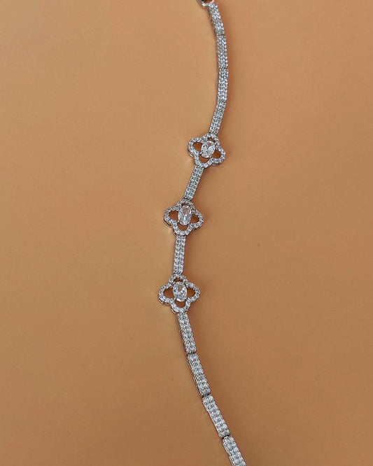 Imported Silver Bracelet with Flower Details and Zircon Stones