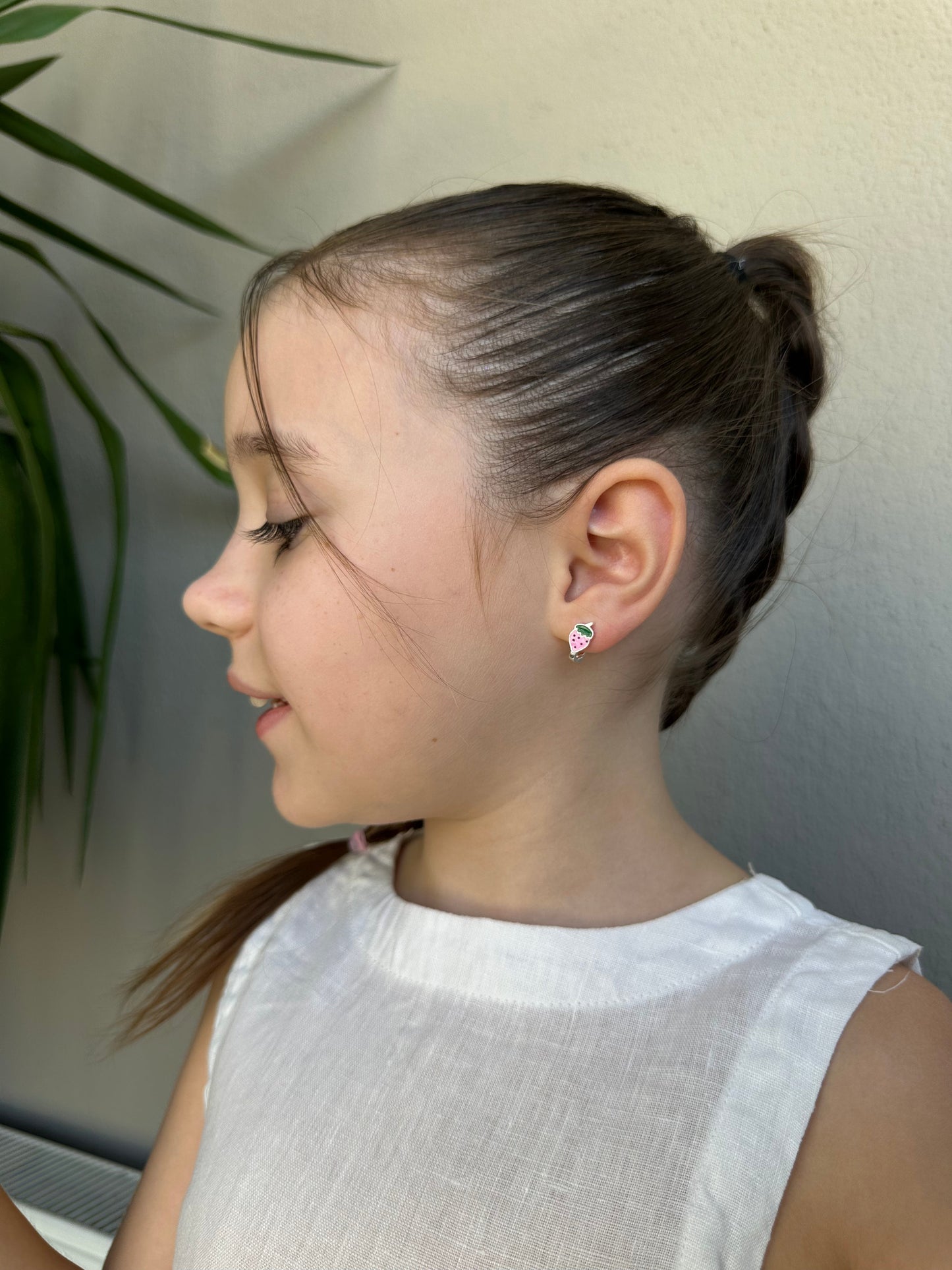 Charming Strawberry Silver Earrings for Sweet Girls