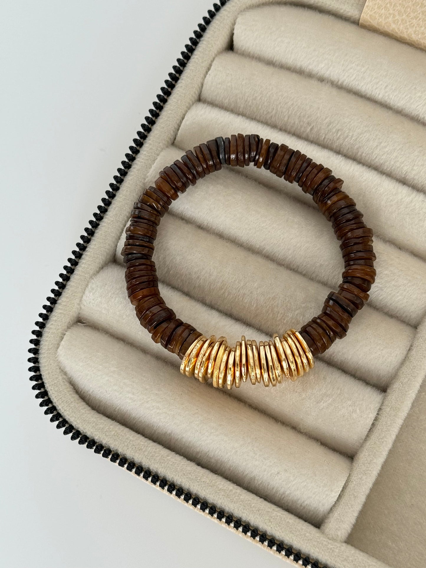 Brown Glass Bead Bracelet with Stunning Gold-Plated Accents