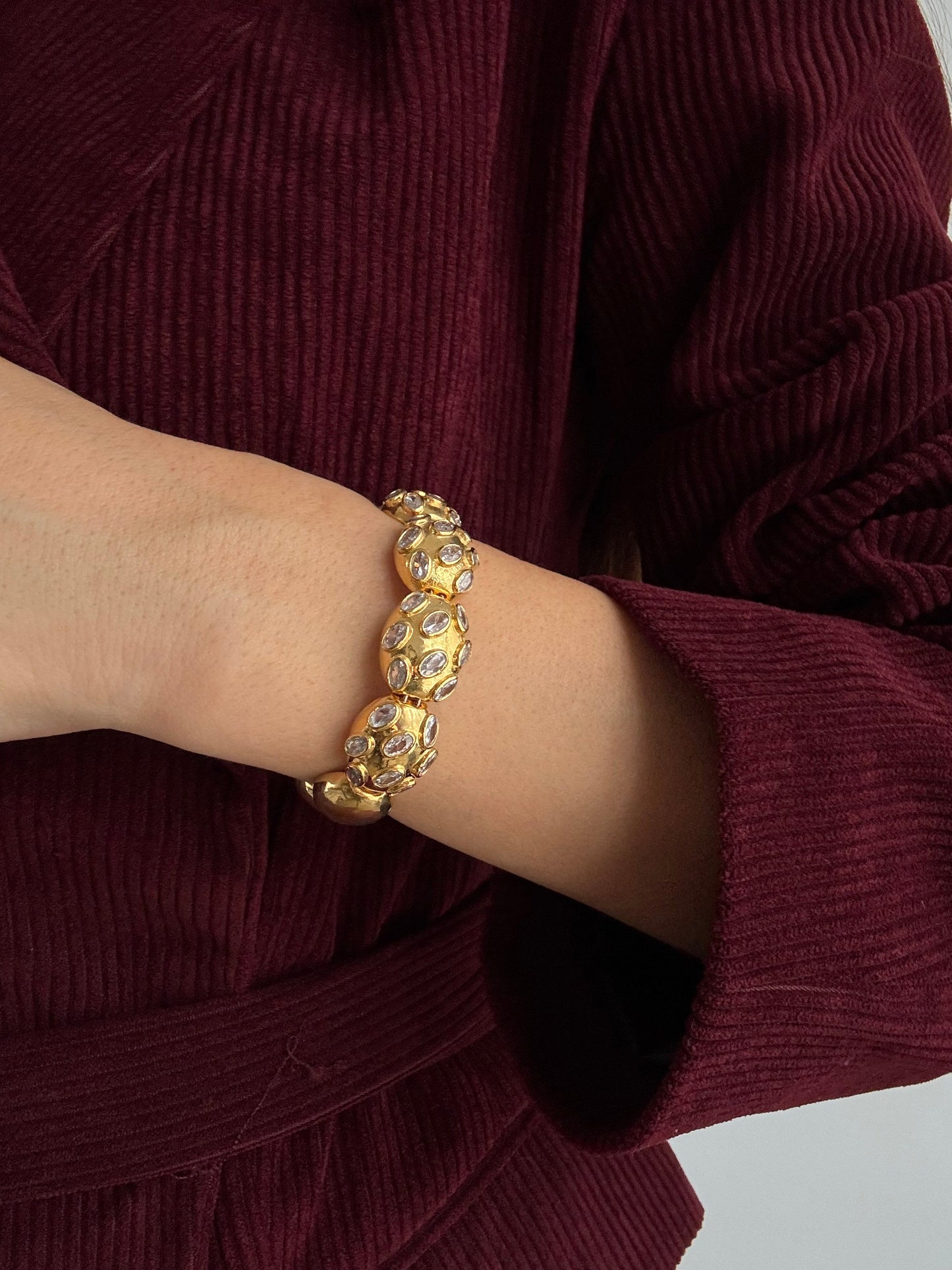 Adjustable Gold-Plated Bracelet with Sparkling Zircon Stones - Ahuza Collection