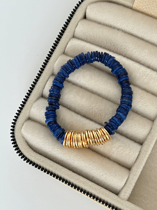 Stunning Blue Glass Bead Bracelet with Elegant Gold Plated Accents