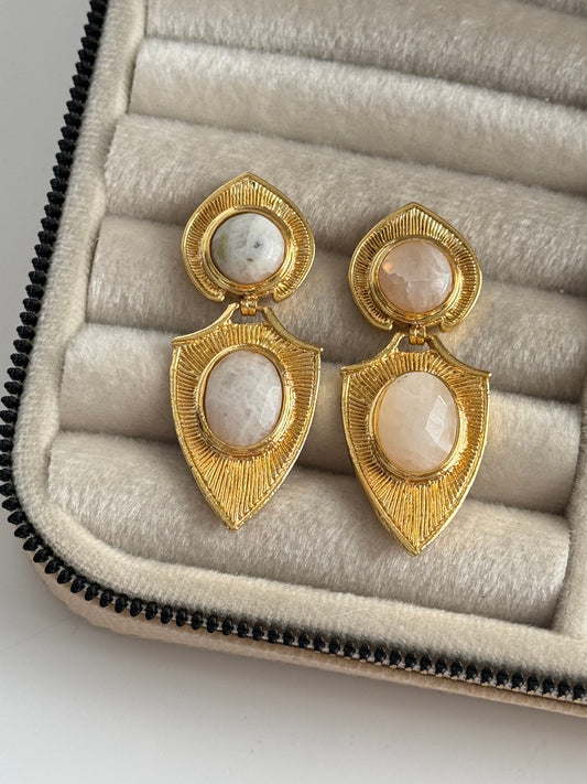 Stunning White Natural Stone Gold-Plated Earrings