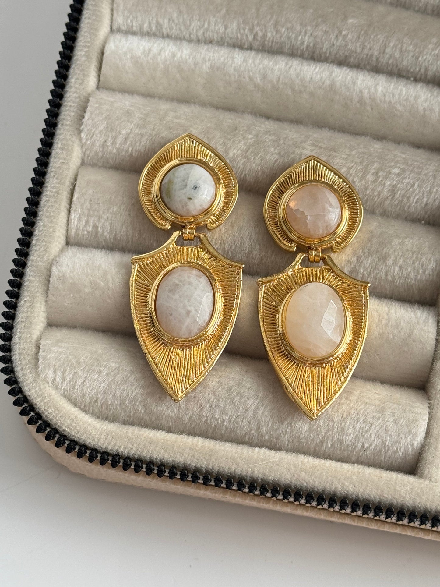 Stunning White Natural Stone Gold-Plated Earrings