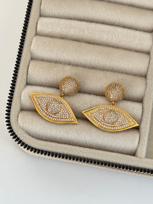 Eye-Patterned Stone-Studded Gold-Plated Earrings