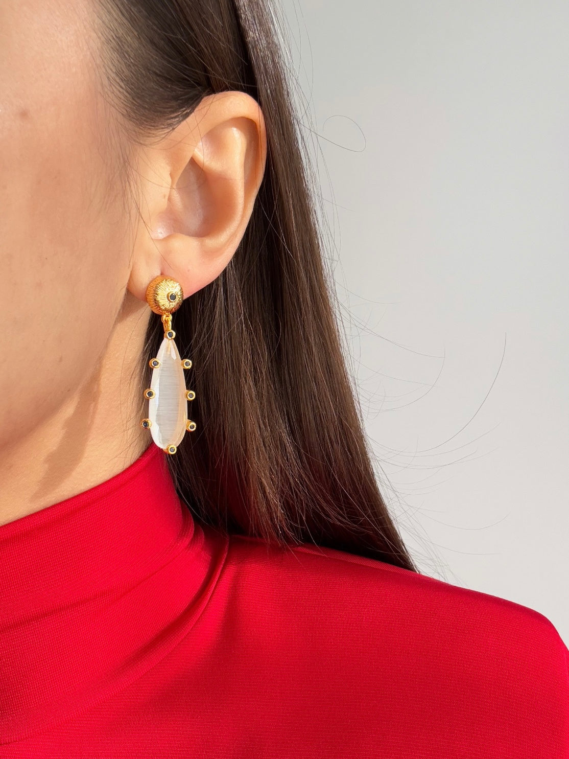 AYDEM White Glass Beaded Gold-Plated Earrings - Stunning Style!