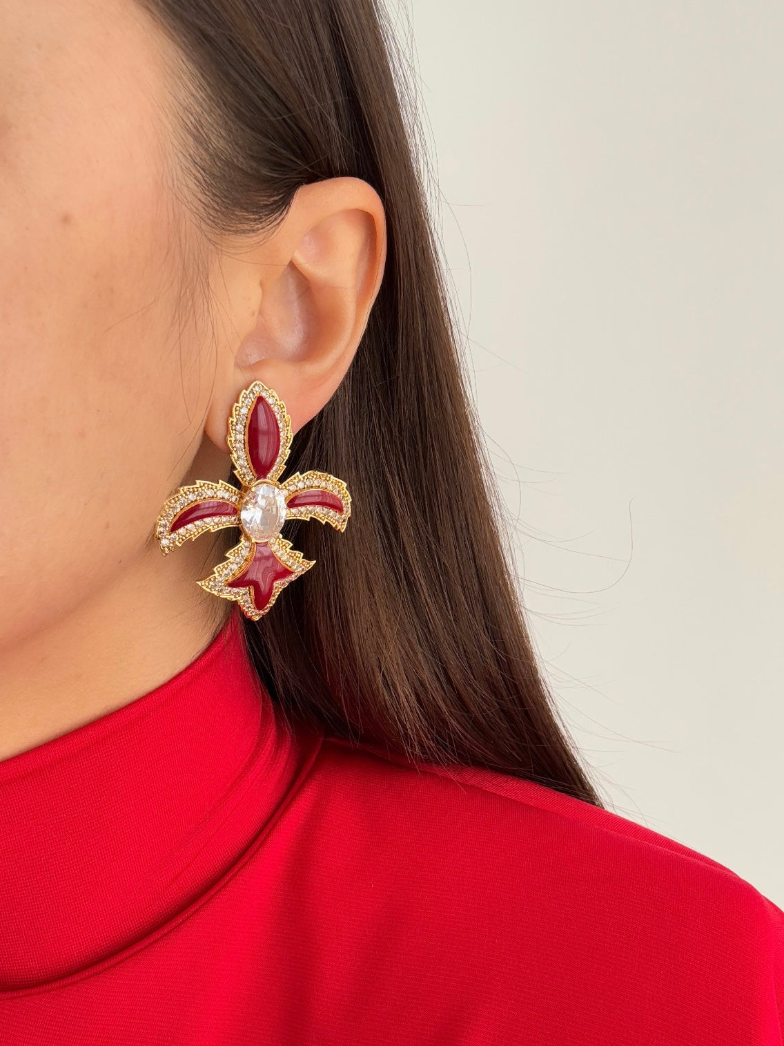 Royal Bordo Flower Gold-Plated Earrings - Elegant Design for Every Occasion