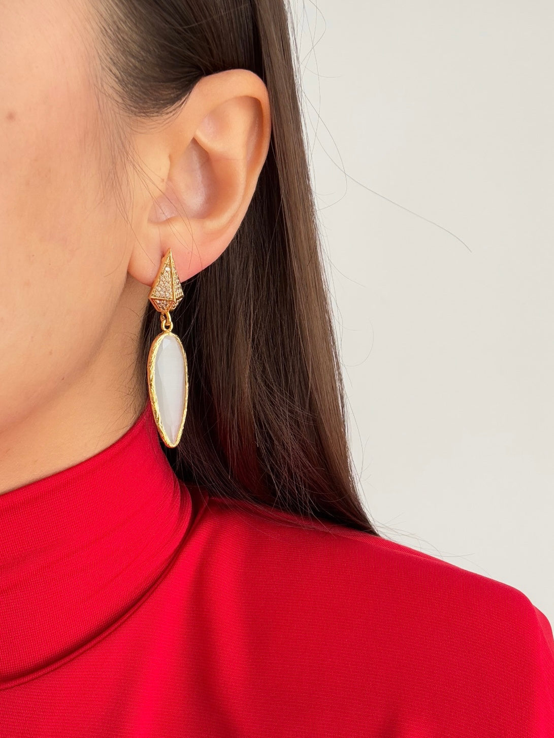 Natural Stone Accent Gold-Plated Zirconia Earrings