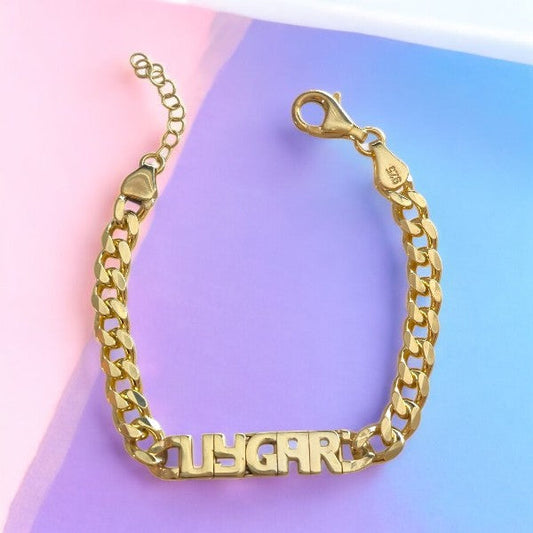 Personalized Silver Bracelet for Boys - Gold-Plated Name ID Tag for Baby Boys