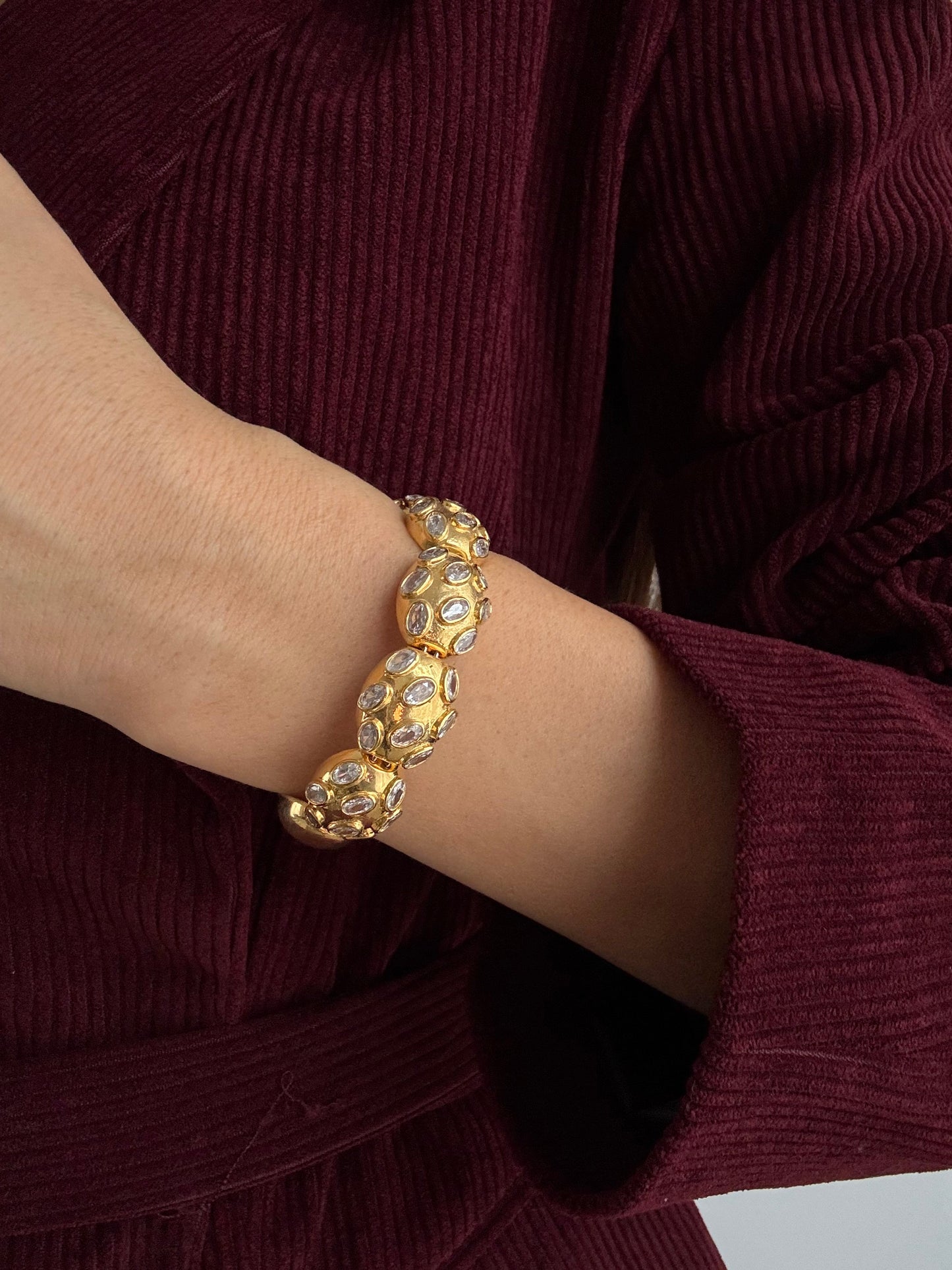 Adjustable Gold-Plated Bracelet with Sparkling Zircon Stones - Ahuza Collection