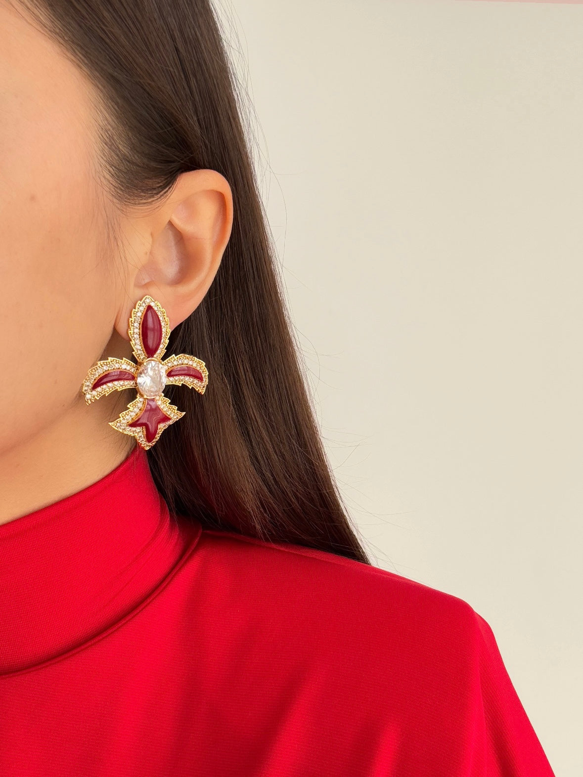 Royal Bordo Flower Gold-Plated Earrings - Elegant Design for Every Occasion