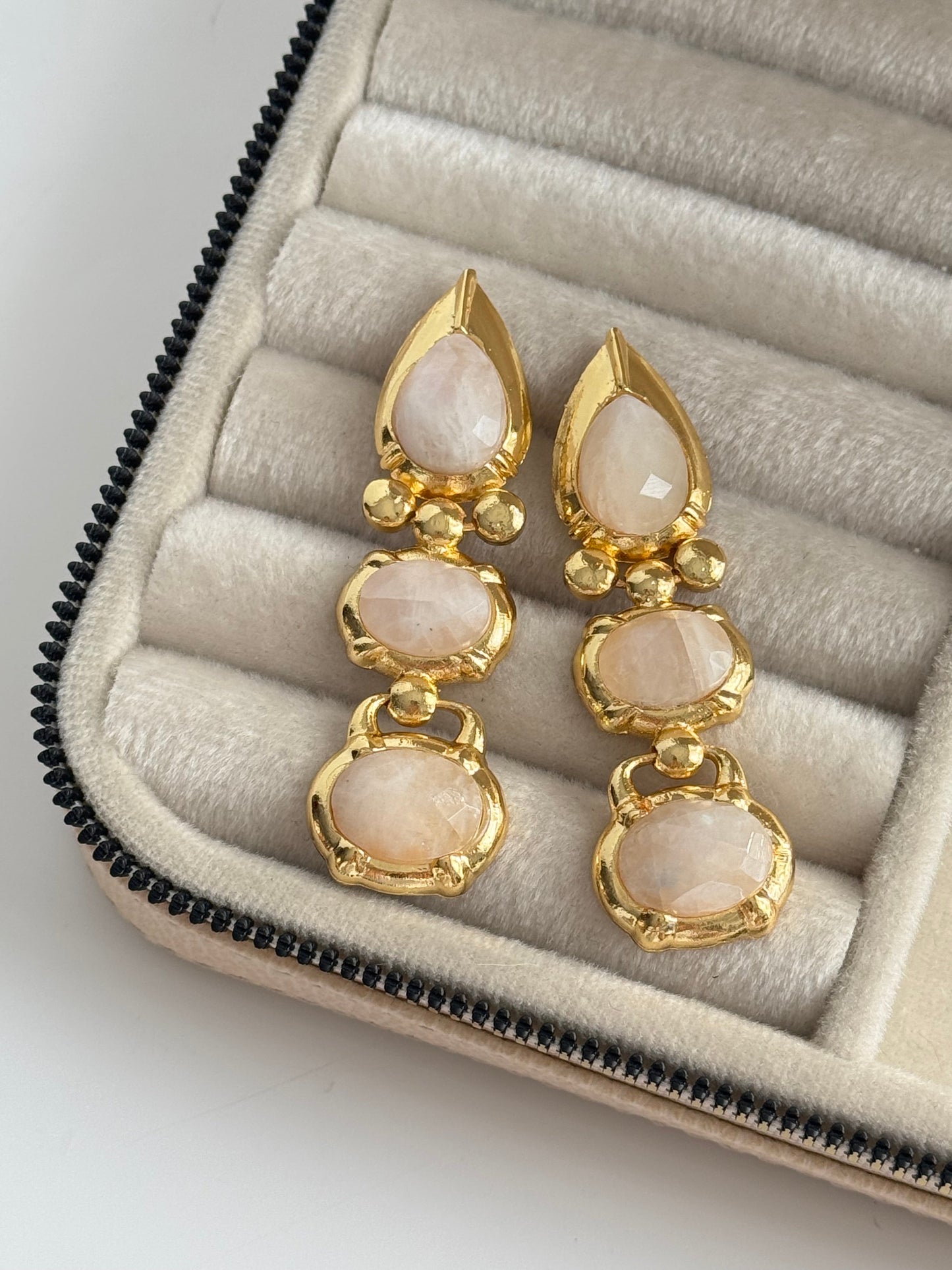 Elegant White Natural Stone Gold-Plated Earrings